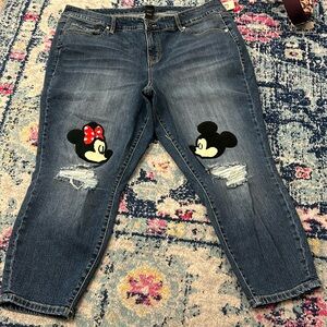 Torrid Blue Ankle Jeans with Mickey and Minnie Patches